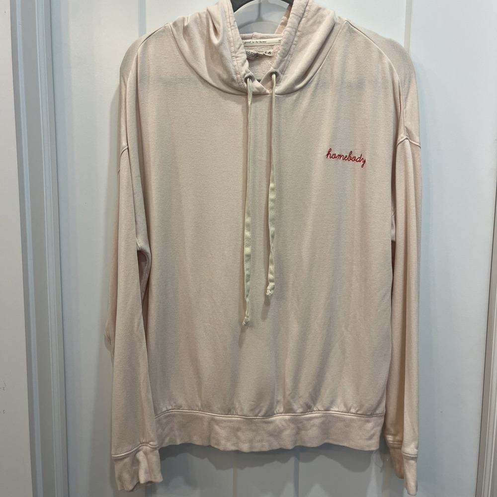 Magnolia Hooded Lightweight Pullover "Homebody" Embroidered Peach Size Medium